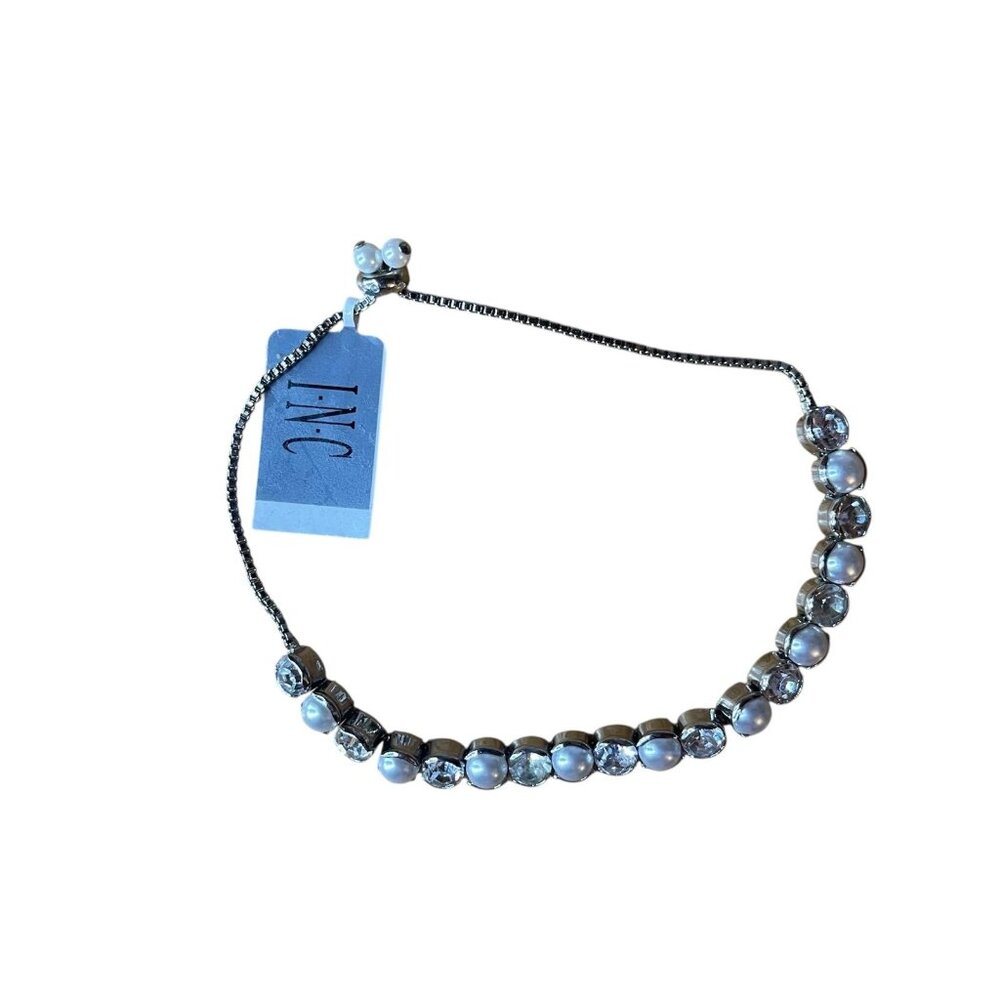 INC Crystal & Pearl Adjustable tennis  Bracelet gift valentine's day retro y2k